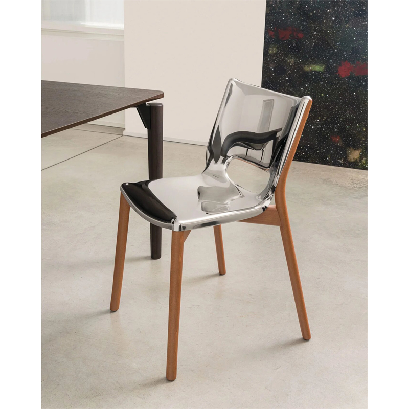 Chaise POÊLE Inox brillant/ hêtre brun ALESSI