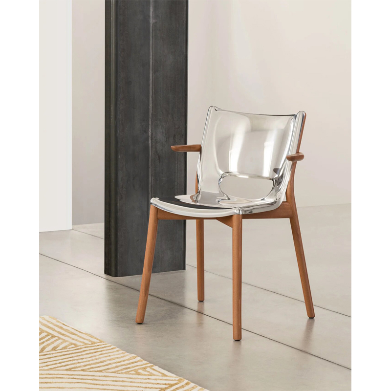 Chaise POÊLE avec accoudoirs Inox brillant/ hêtre brun ALESSI