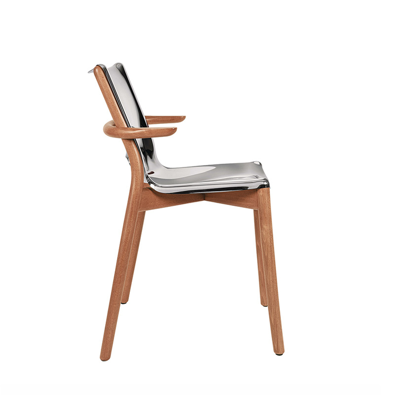 Chaise POÊLE avec accoudoirs Inox brillant/ hêtre brun ALESSI