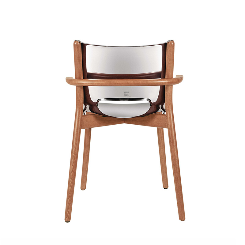 Chaise POÊLE avec accoudoirs Inox brillant/ hêtre brun ALESSI