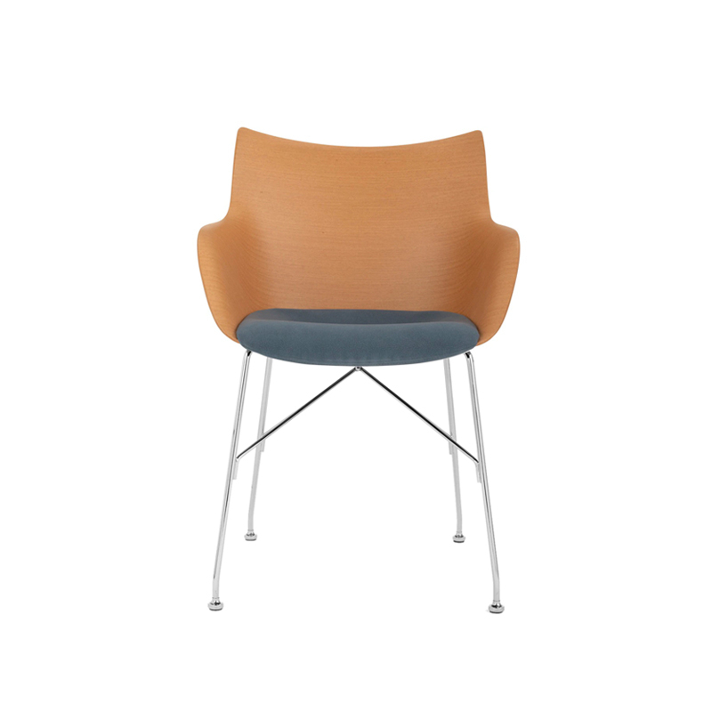 Chaise Q/WOOD assise tissu Bois clair/ chrome/ bleu clair KARTELL