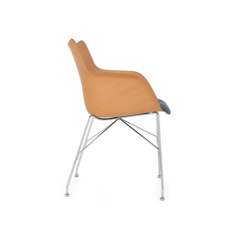 Chaise Q/WOOD assise tissu Bois clair/ chrome/ bleu clair KARTELL