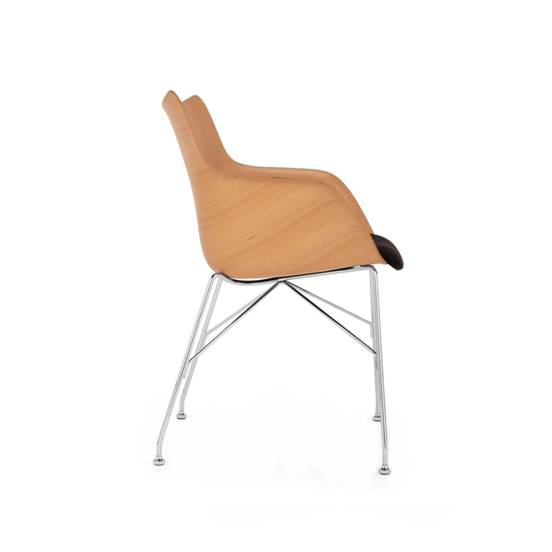 Chaise Q/WOOD assise tissu Bois clair/ chrome/ noir KARTELL