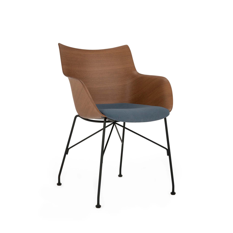 Chaise Q/WOOD assise tissu Bois foncé/ noir/ bleu clair KARTELL