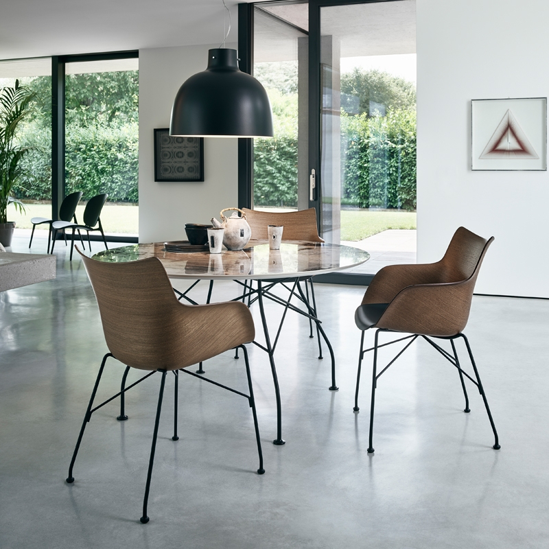 Chaise Q/WOOD assise tissu Bois foncé/ noir/ écru KARTELL