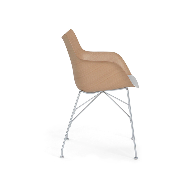 Chaise Q/WOOD assise plastique Hêtre clair/ chrome/ blanc KARTELL