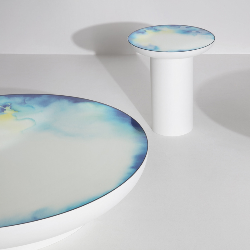 Table d'appoint guéridon FRANCIS Aquarelle bleu-jaune PETITE FRITURE