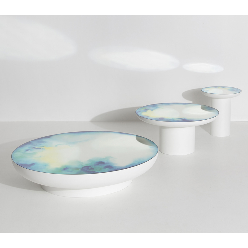 Table d'appoint guéridon FRANCIS Aquarelle bleu-jaune PETITE FRITURE