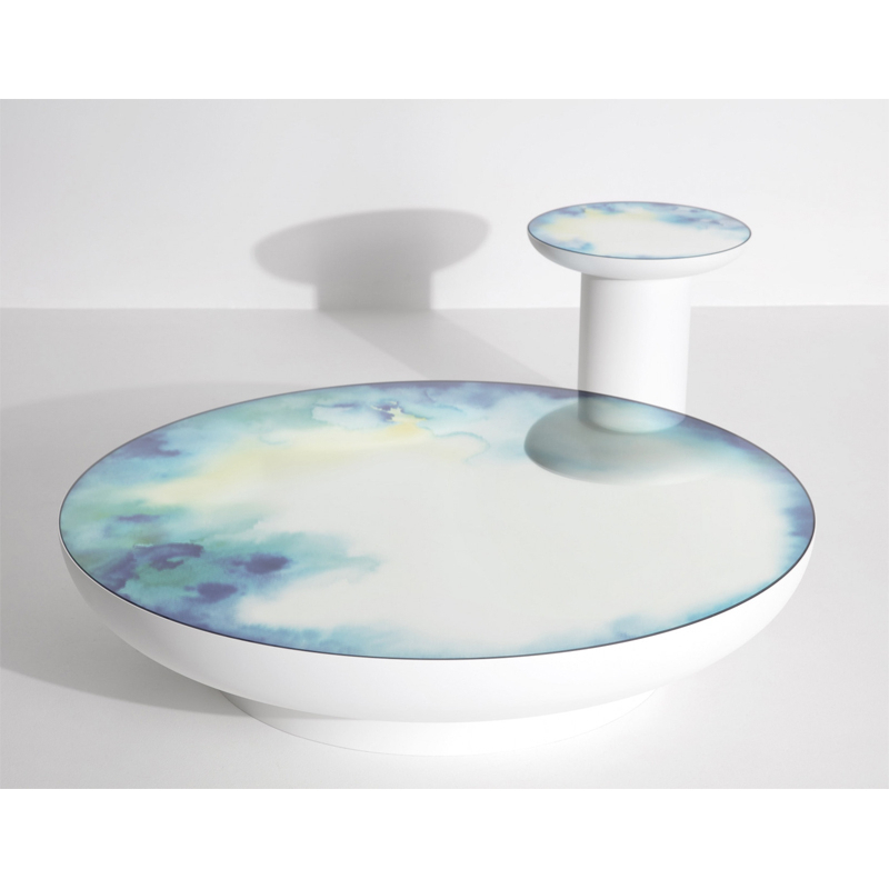 Table d'appoint guéridon FRANCIS Aquarelle bleu-jaune PETITE FRITURE