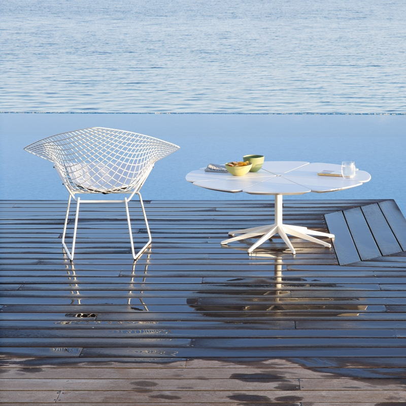 Fauteuil DIAMANT OUTDOOR avec galette d'assise Blanc KNOLL
