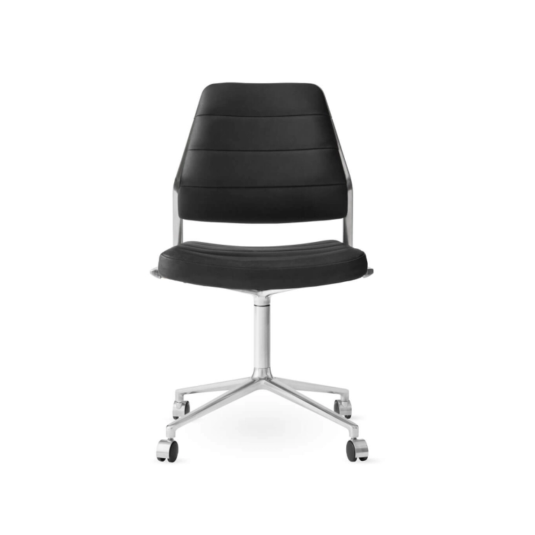 SWIVEL CHAIR 454 à roulettes cuir Noir / Aluminium poli VIPP