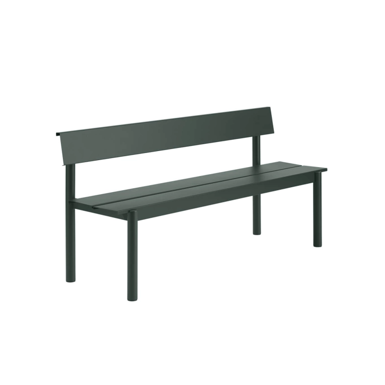 Outdoor Bench LINEAR STEEL with backrest W 170 Dark green MUUTO