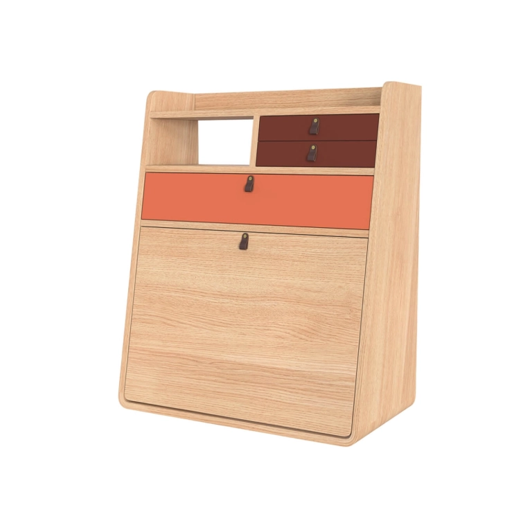 Desk GASTON Oak Coral/burgundy HARTO