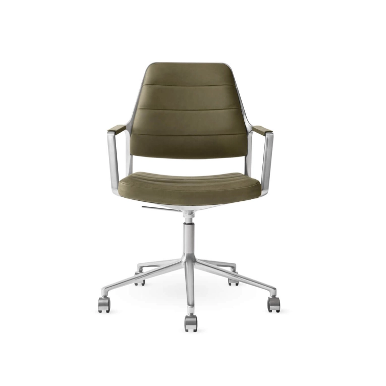 SWIVEL CHAIR 455+ à roulettes cuir Bosco / Aluminium poli VIPP