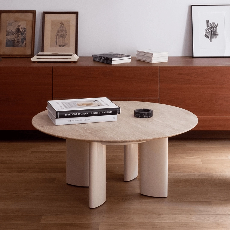 Table basse CARLOTTA Travertin / Blanc Crème THE SOCIALITE FAMILY