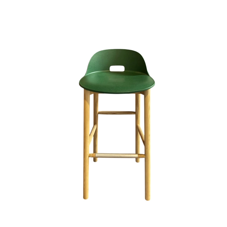Bar Stool ALFI dossier bas Vert bouteille / Frêne EMECO