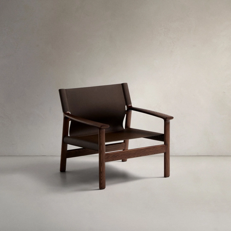 JAN Frêne teinté Noyer / Cuir Marron KAVE HOME