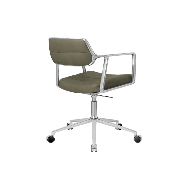 Chaise SWIVEL CHAIR 453+ à roulettes Cuir vert Bosco / Aluminium poli VIPP