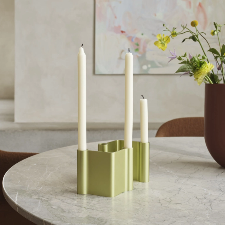Candle Holder, Candlestick and Candle PAIR H 11 Green MUUTO