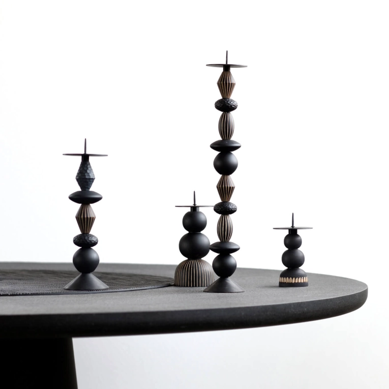 Candle Holder, Candlestick and Candle AURORA small Maple black ZANAT