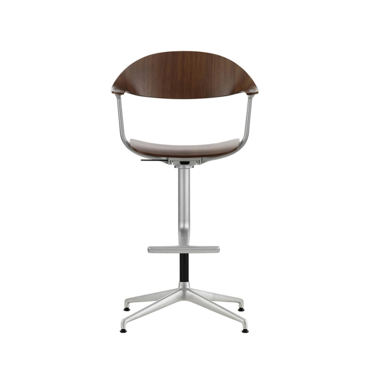 Tabouret haut MYNT HIGH 4 branches Noyer foncé / Aluminium sablé VITRA