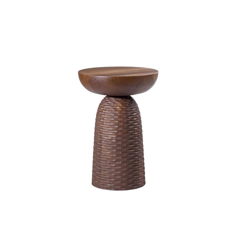 Stool NERA full base carved cuts Walnut ZANAT