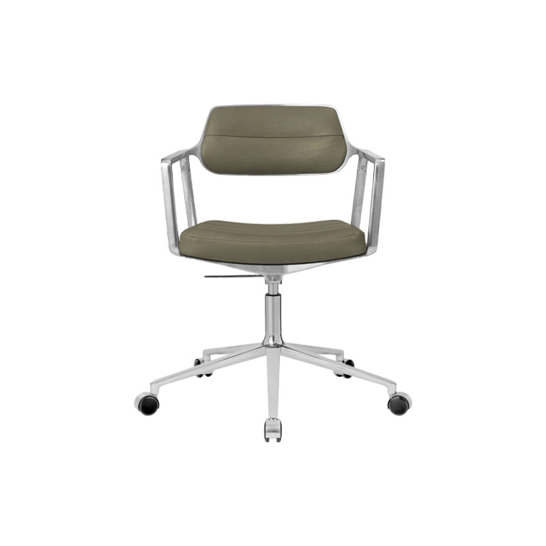 Chaise SWIVEL CHAIR 453+ à roulettes Cuir vert Bosco / Aluminium poli VIPP