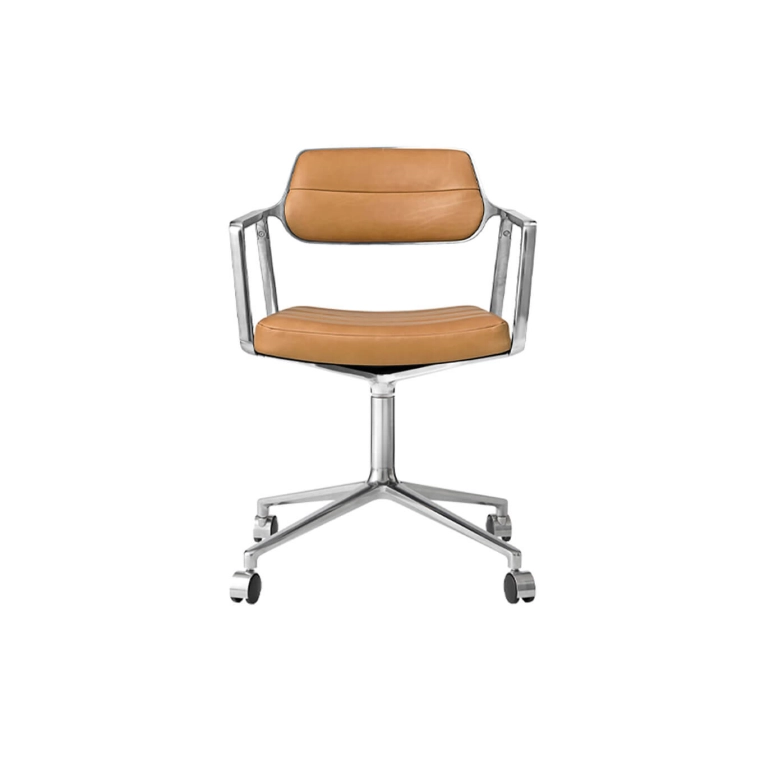 SWIVEL CHAIR 453 à roulettes Cuir Camel / Aluminium poli VIPP