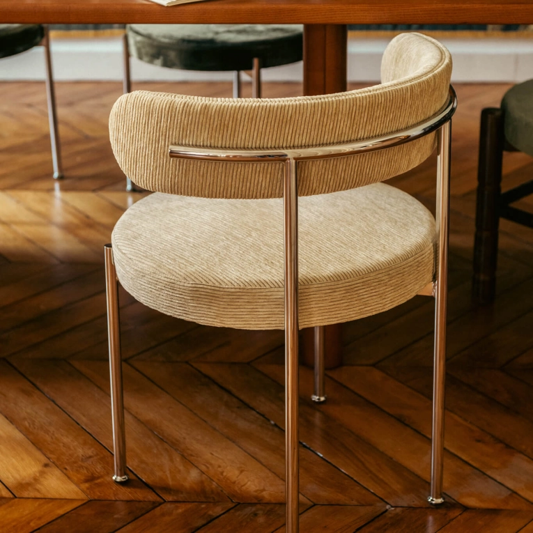 Chaise LIBERA Velours Côtelé Beige / Chrome THE SOCIALITE FAMILY