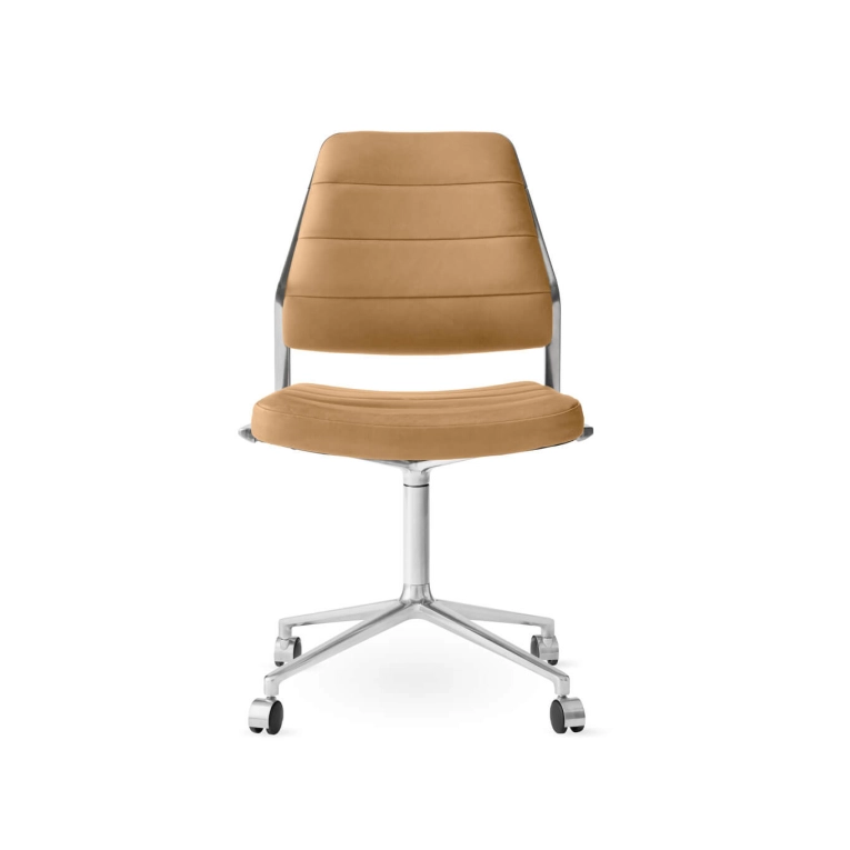 SWIVEL CHAIR 454 à roulettes cuir Camel / Aluminium poli VIPP
