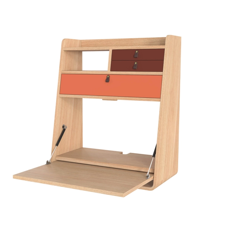 Desk GASTON Oak Coral/burgundy HARTO