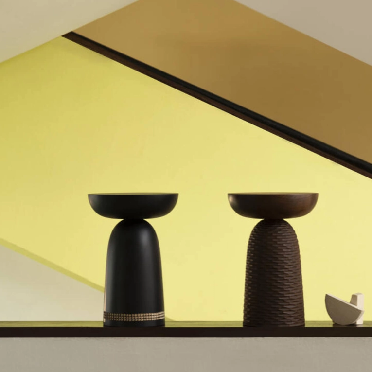 Stool NERA full base carved cuts Walnut ZANAT