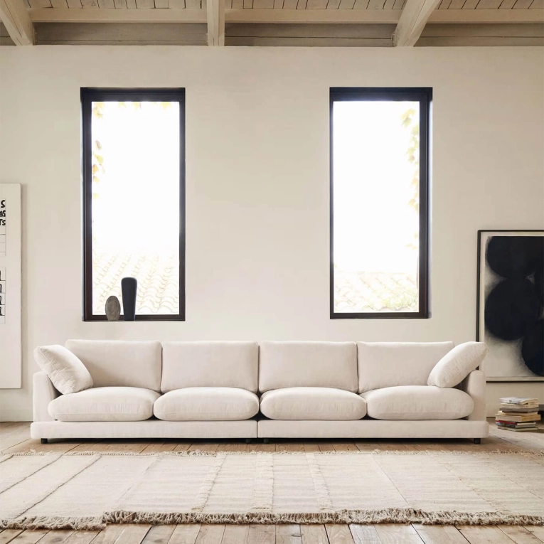Canapé GALA 6 places linéaire Chenille Beige KAVE HOME