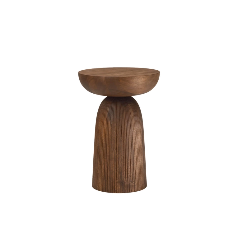 Stool NERA full base carved lines Walnut ZANAT