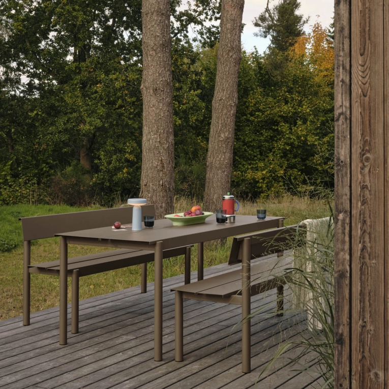 Outdoor Bench LINEAR STEEL with backrest W 170 Taupe MUUTO
