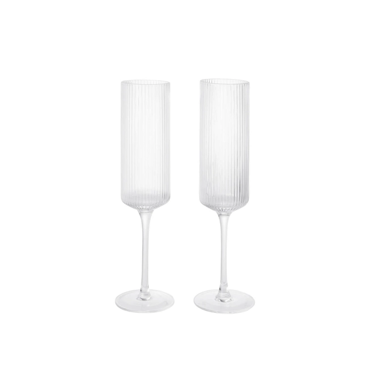 Glassware Set of 2 RIPPLE Champagne Flutes Transparent FERM LIVING