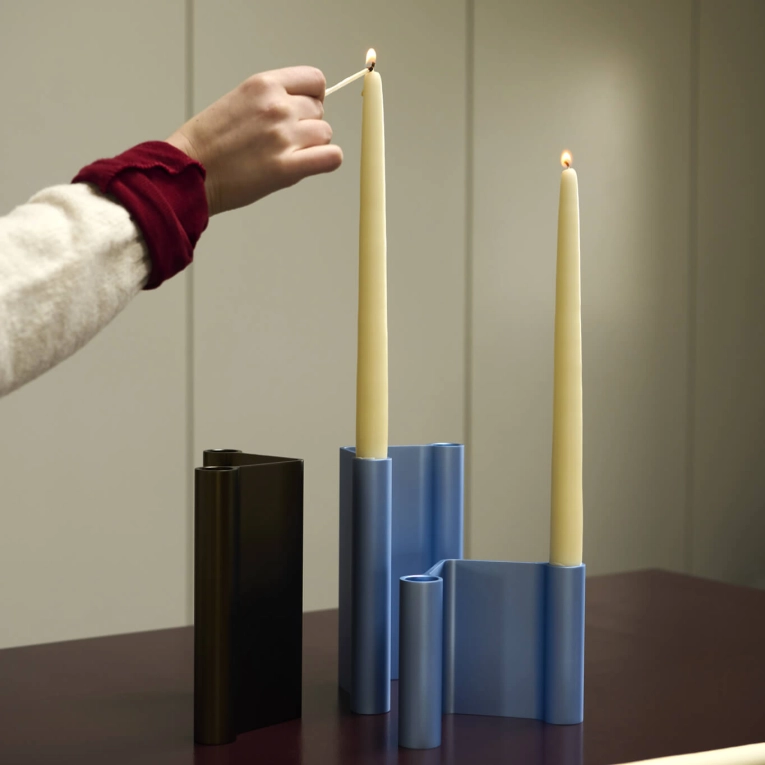 Candle Holder, Candlestick and Candle PAIR H 18 Black MUUTO