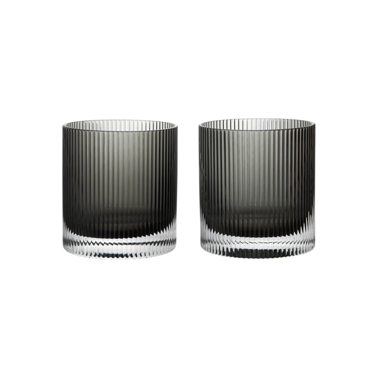 Glassware Set of 2 RIPPLE Tumbler glasses Smoked Grey FERM LIVING