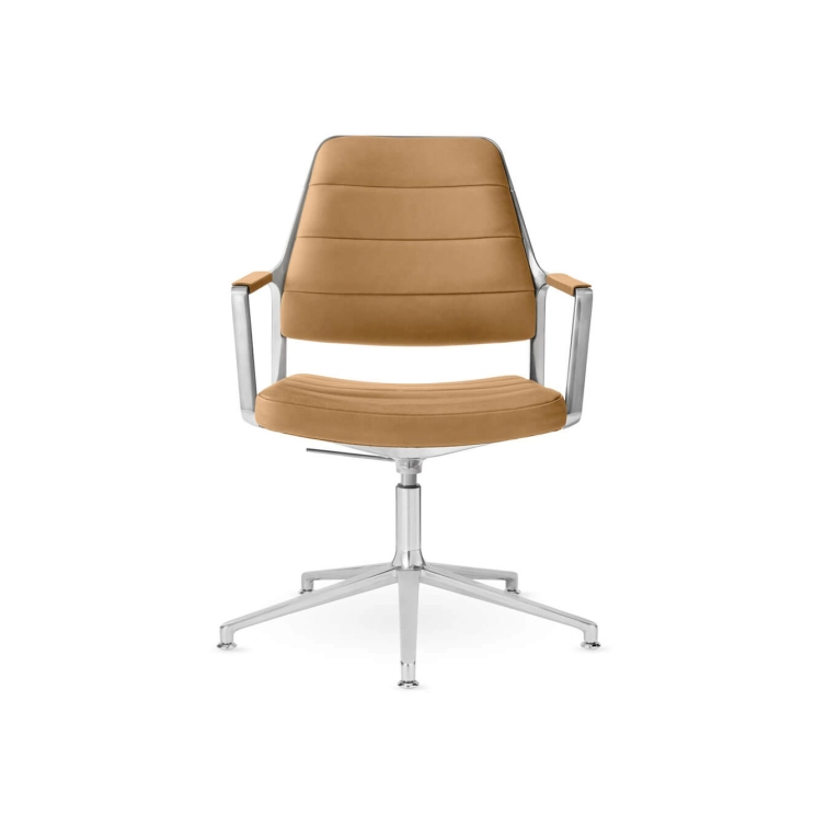 SWIVEL CHAIR 455+ à patins cuir Camel / Aluminium poli VIPP
