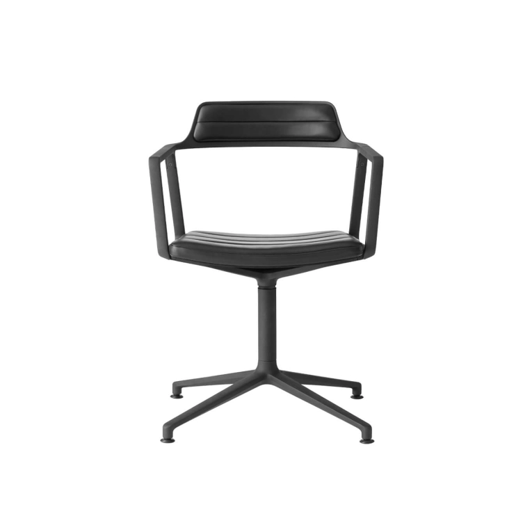 SWIVEL CHAIR 452 sur patins Cuir noir / Aluminium peint noir VIPP