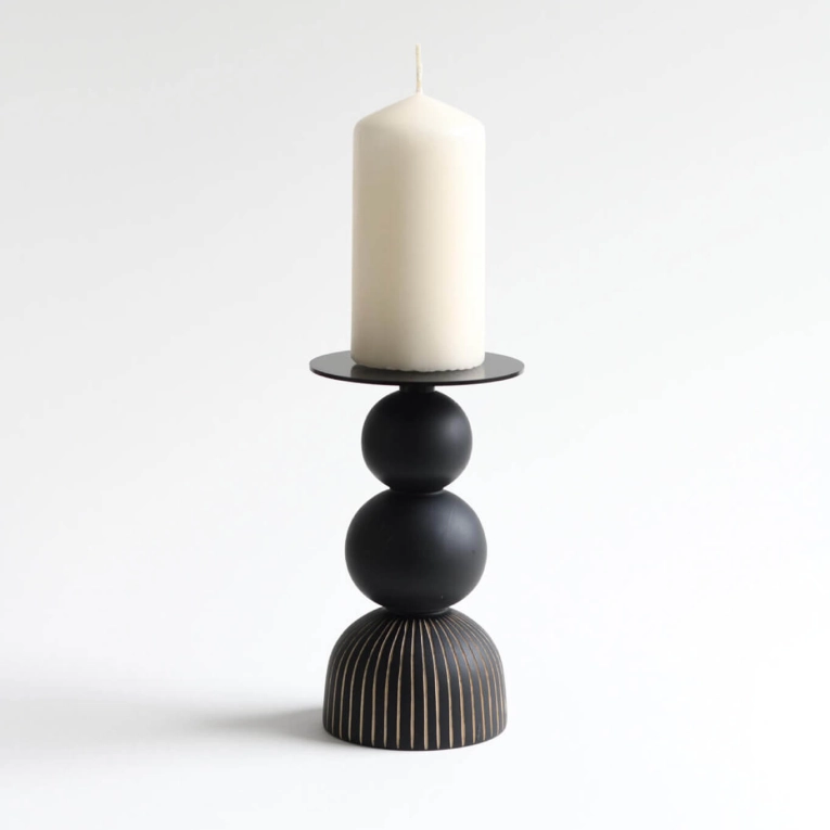 Candle Holder, Candlestick and Candle AURORA large Maple black ZANAT