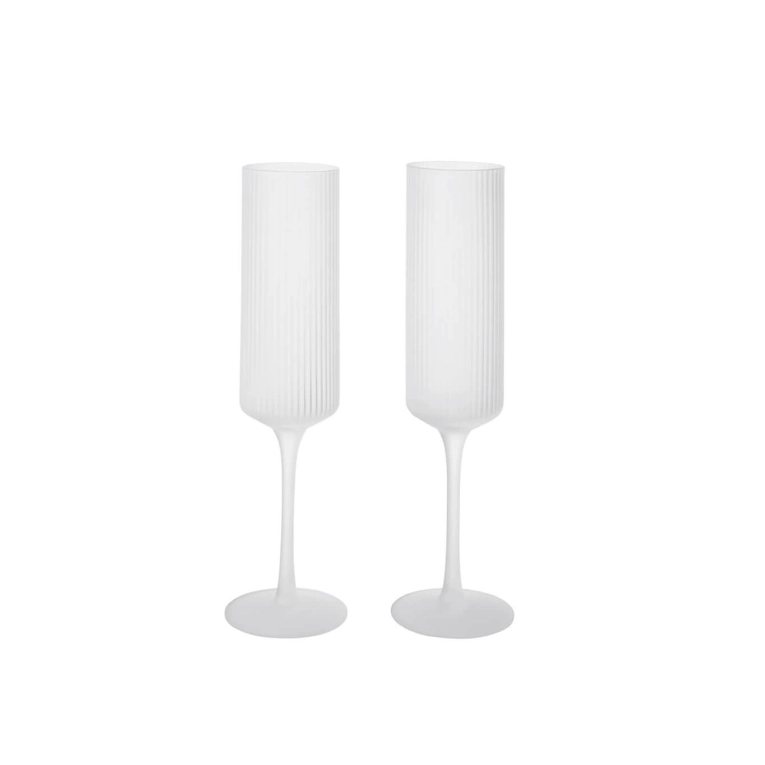Glassware Set of 2 RIPPLE Champagne Flutes Frosted FERM LIVING