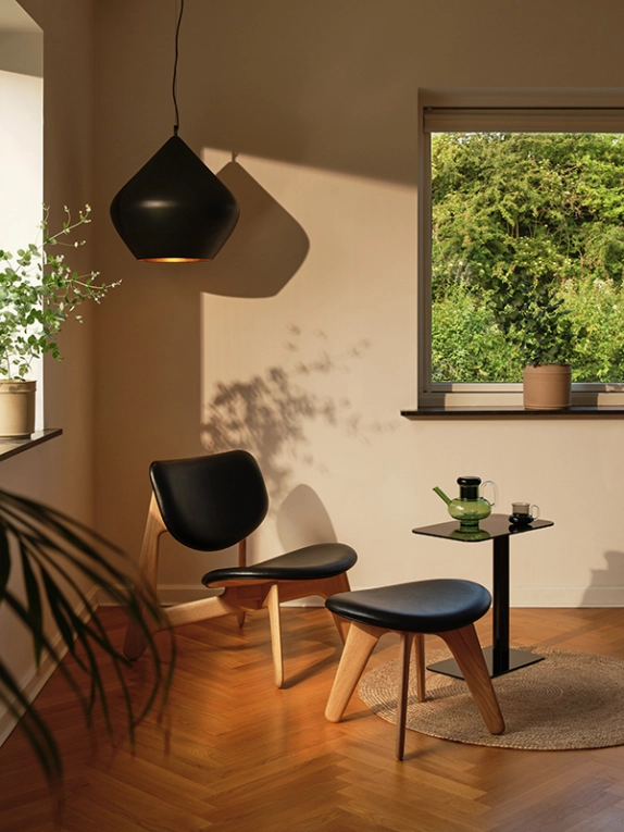 Pouf SLAB OTTOMAN Chêne/ cuir noir TOM DIXON