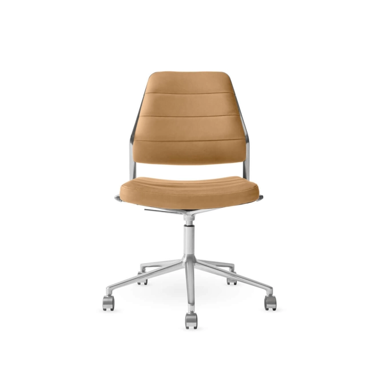 SWIVEL CHAIR 454+ à roulettes cuir Camel / Aluminium poli VIPP