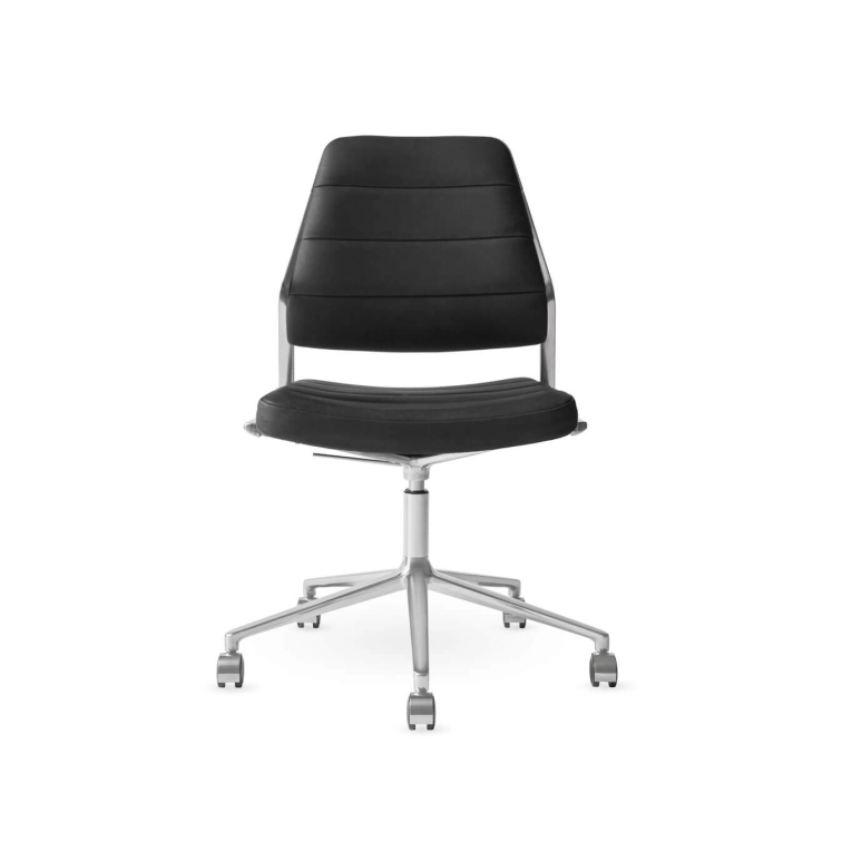 SWIVEL CHAIR 454+ à roulettes cuir Noir / Aluminium poli VIPP