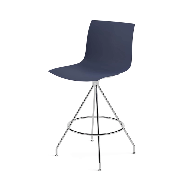 Tabouret haut CATIFA RE 46 pied central H 65 Bleu nuit ARPER
