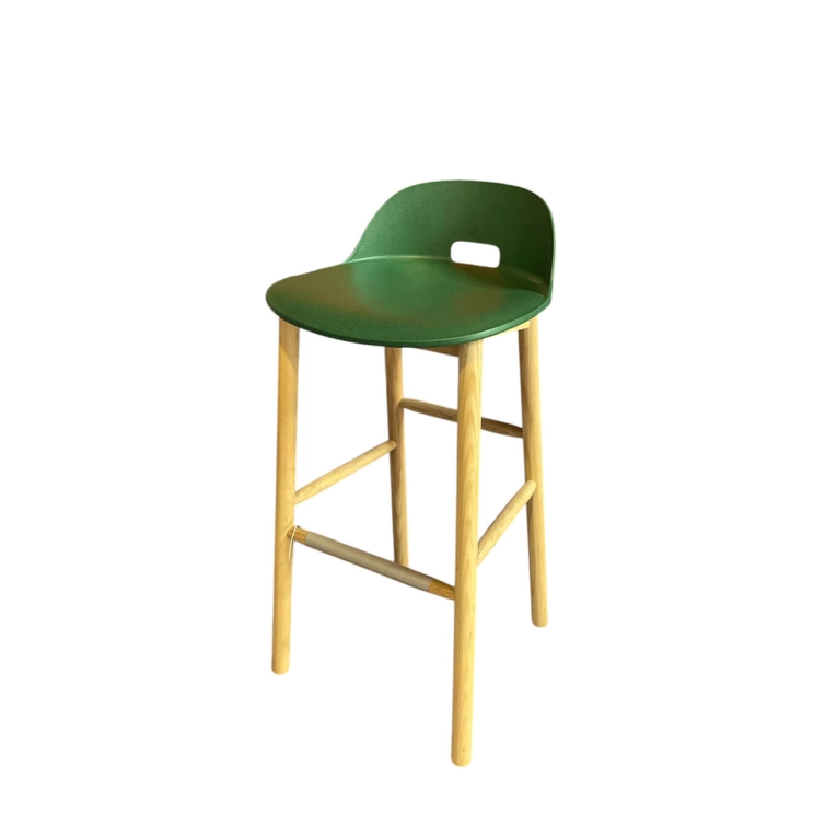 Bar Stool ALFI dossier bas Vert bouteille / Frêne EMECO