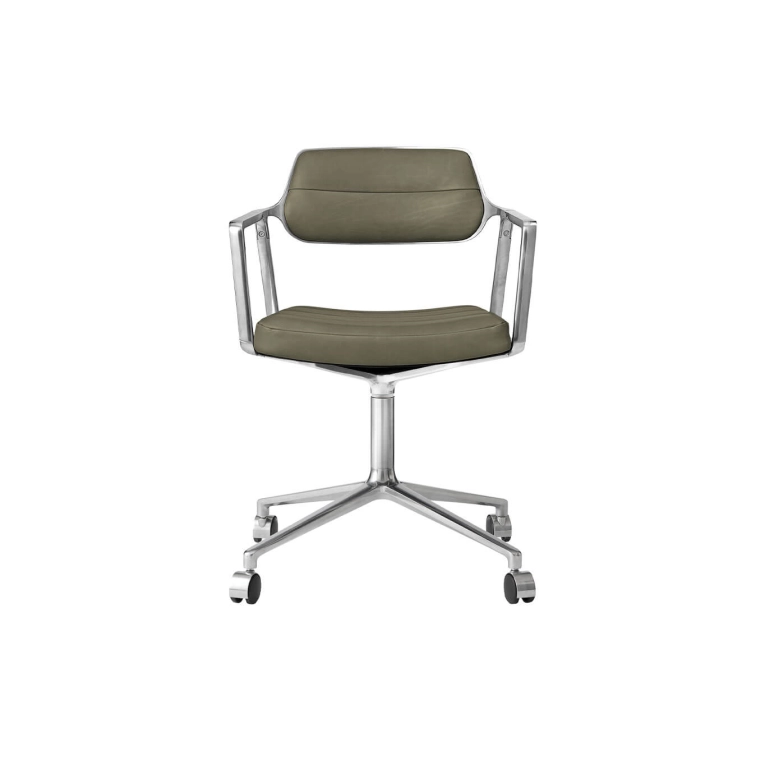 SWIVEL CHAIR 453 à roulettes Cuir vert Bosco / Aluminium poli VIPP