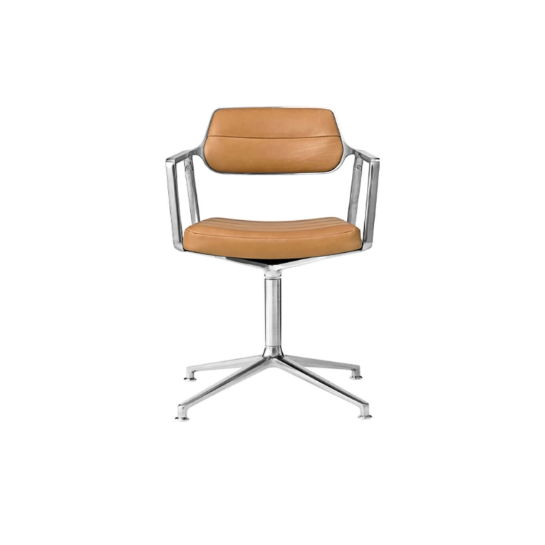 SWIVEL CHAIR 453 à patins Cuir Camel / Aluminium poli VIPP