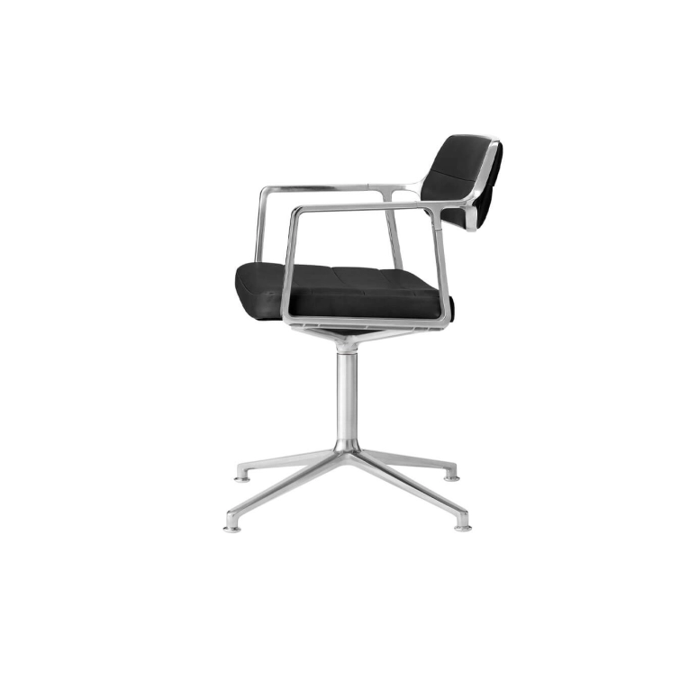 SWIVEL CHAIR 453 à patins Cuir noir / Aluminium poli VIPP